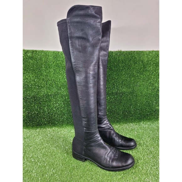Stuart Weitzman 5050 Over The Knee Boots‎ Black Leather Stretch Size 7 Spain - Picture 1 of 15